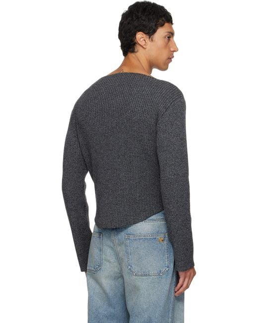 Pull Gris En Tricot Côtelé De Laine À Col Bateau Courreges pour homme en coloris Black