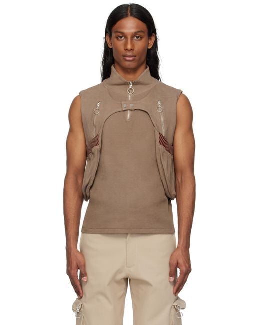 Charlie Constantinou Brown Waffle Jersey Utility Vest for men