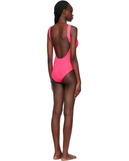 Hunza G Red Pink Square Neck Swimsuit