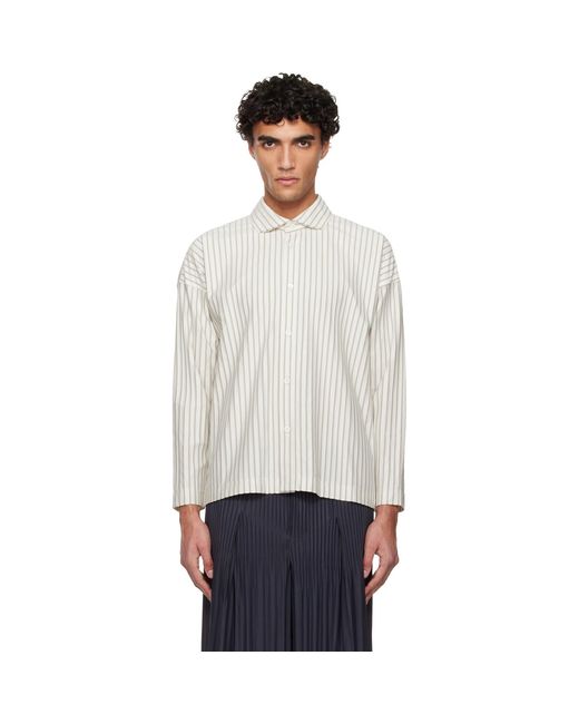 Homme Plissé Issey Miyake White Stripe Jersey Shirt for men