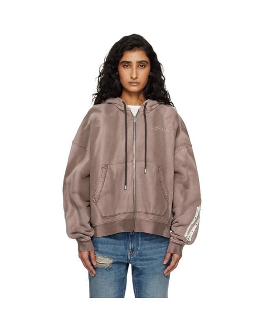 Amiri Brown Bones Studded Zip Hoodie