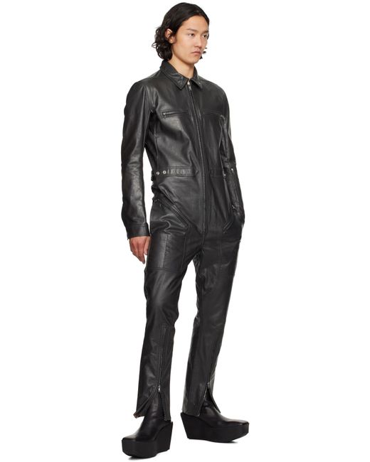 Rick Owens Hollywood Headon Flightsuit Leather Jumpsuit in Black