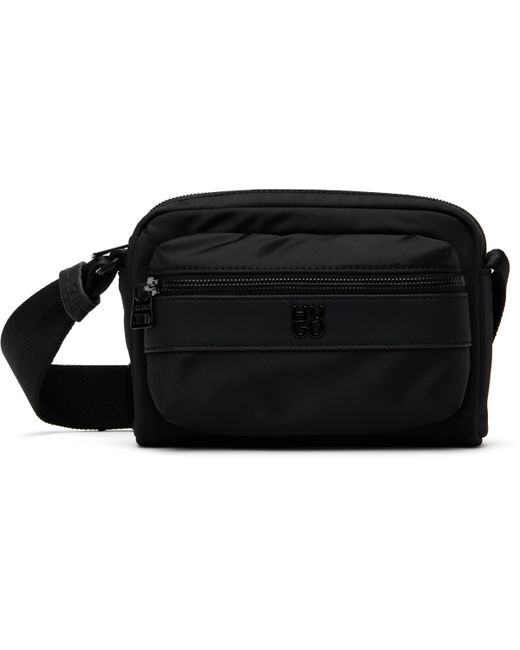 HUGO Black Stacked-Logo Twill Crossbody Bag for men