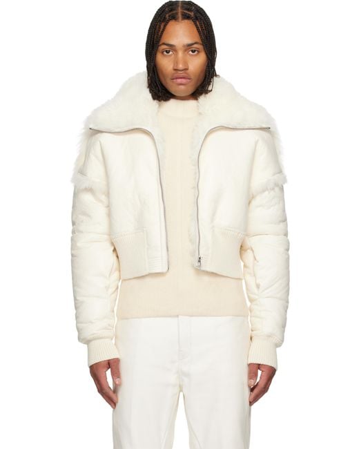 Rick Owens White Off- Concordians Dracucollar Shearling Jacket for men