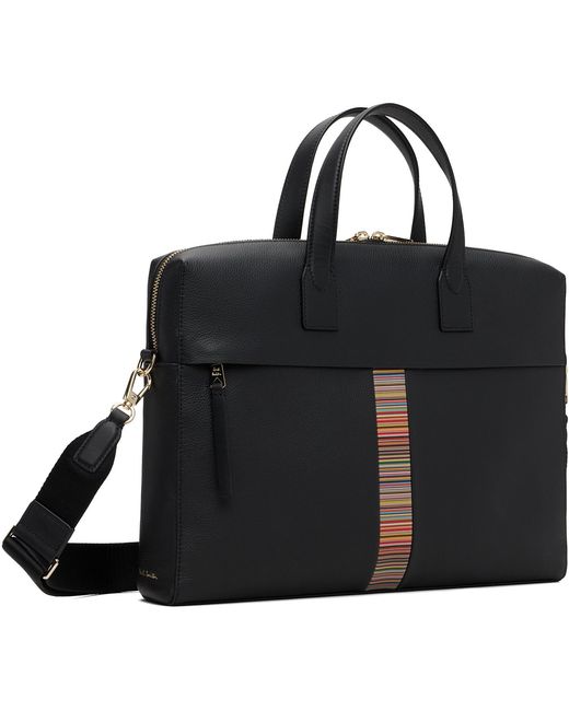 Paul Smith Black Leather 'Signature Stripe' Trim Folio Briefcase for men