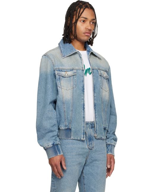 Balmain Blue Cropped Lined Denim Jacket for men