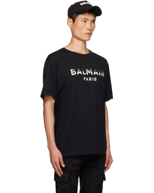 メンズ Balmain ロゴプリント Tシャツ Black