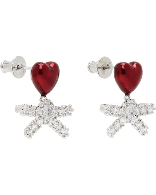 ShuShu/Tong Black Yvmin Edition Enamel Heart Gem Bowknot Earrings