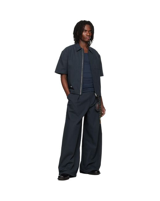 Song For The Mute Blue Zip Up Workman Shirt for men