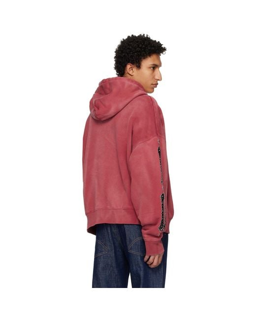 Amiri Red Bones Studded Oversized Zip Hoodie for men