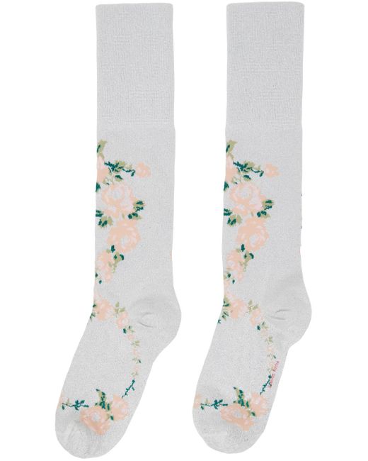Simone Rocha White Lurex Jacquard Rosebud Socks