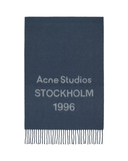 Acne Blue Wide Logo Scarf for men