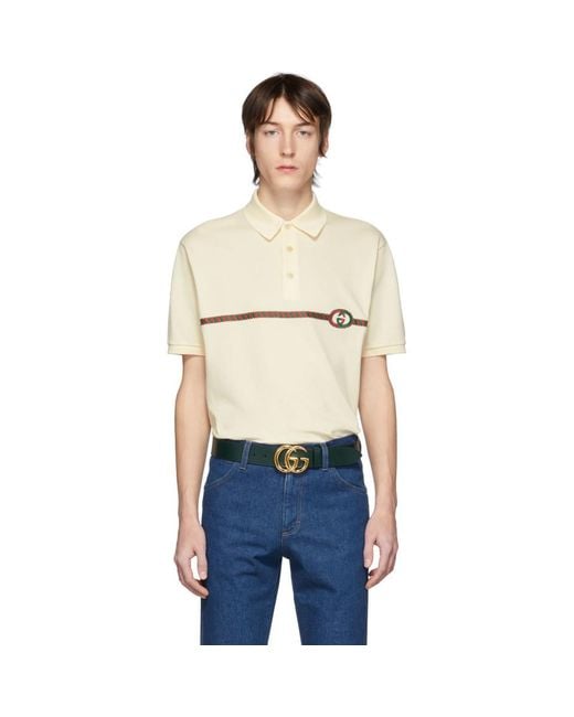 Gucci White Rope Embroidered Polo Shirt for men
