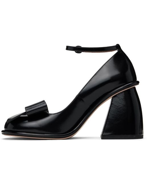 ShuShu/Tong Black Leather Bow Ankle-Strap Heels