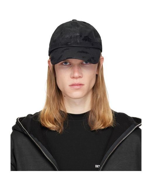 Det Blev Sent Black Distressed Waxed Denim Cap for men