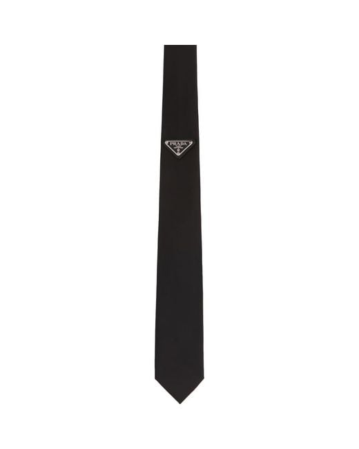 Prada Black Logo Plate Nylon Tie for men