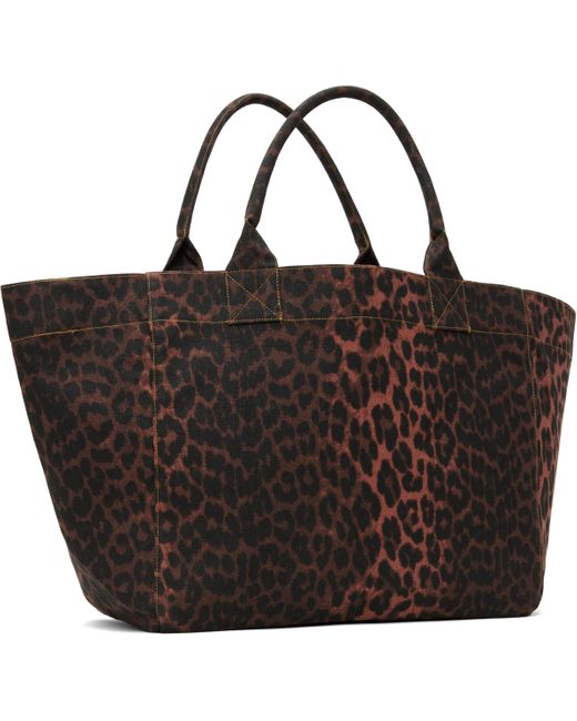 Ganni Red Oversized Leopard Print Canvas Tote