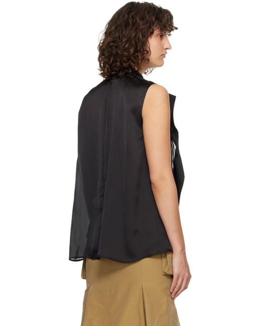 Sacai ブラック サテン＆シフォン ブラウス Black