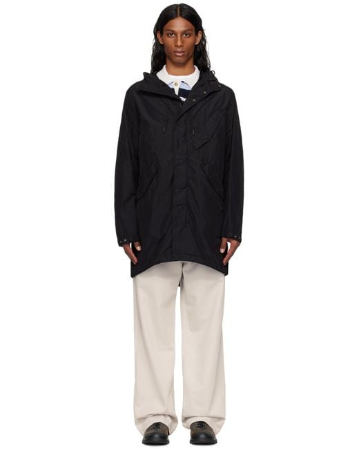 C P Company Black Flatt Nylon Goggle Fishtail Parka Coat for men
