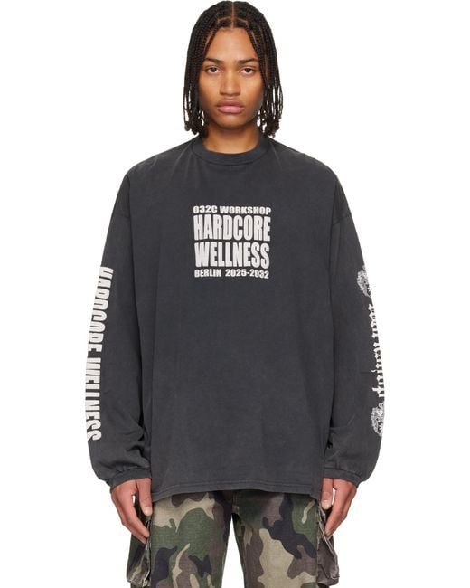 032c Black Hardcore Wellness Oversized Longsleeve T-Shirt for men