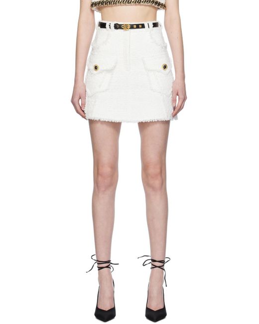 Balmain White Frayed Miniskirt