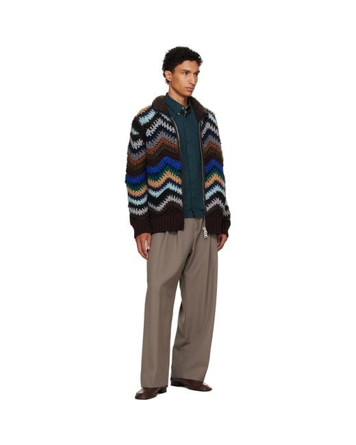 Sacai Black Mix Crochet Knit Blouson Jacket for men