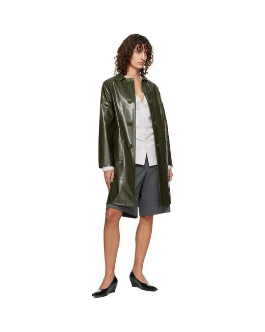 MM6 by Maison Margiela Black Khaki Raglan Faux-Leather Coat
