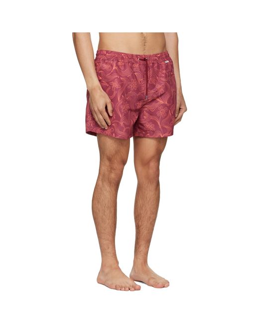 Paul Smith Red Burgundy Knots Swim Shorts for men