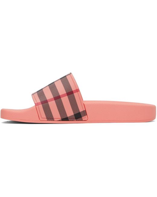 Burberry Black Pink Check Slides