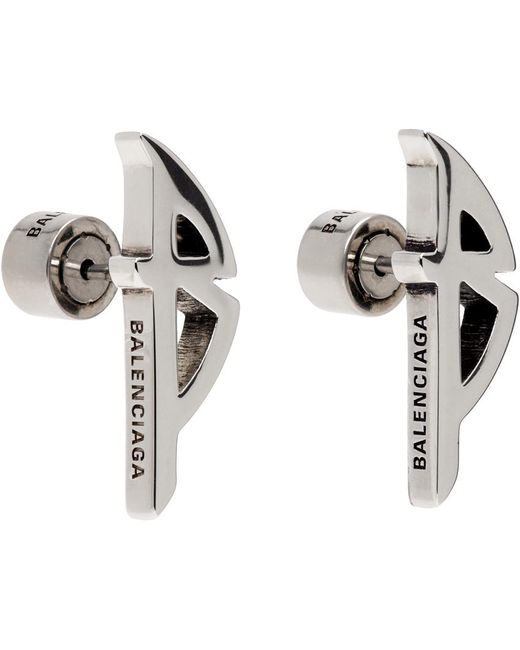 Boucles d'oreilles argentées à logo modifié Balenciaga en coloris White
