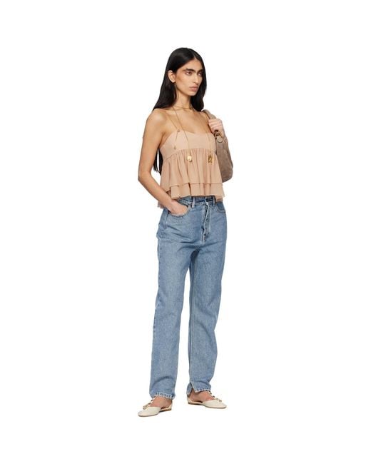 Chloé Blue Sleeveless Ruffle Silk Georgette Top