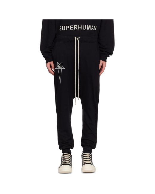 Rick Owens Black Champion Edition Prisoner Drawstring Sweatpants for men
