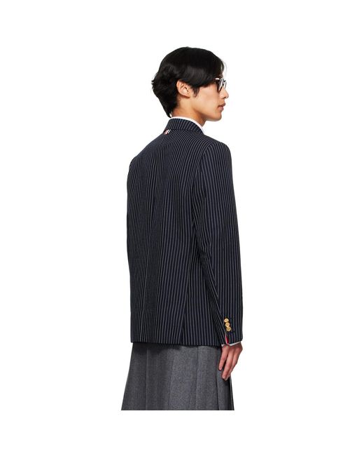 Thom Browne Blue Pinstripe High Twist Wool Sportcoat Blazer for men