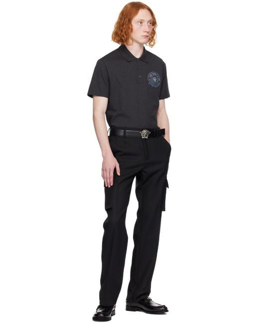 Versace Black Gray Nautical Medusa Polo for men