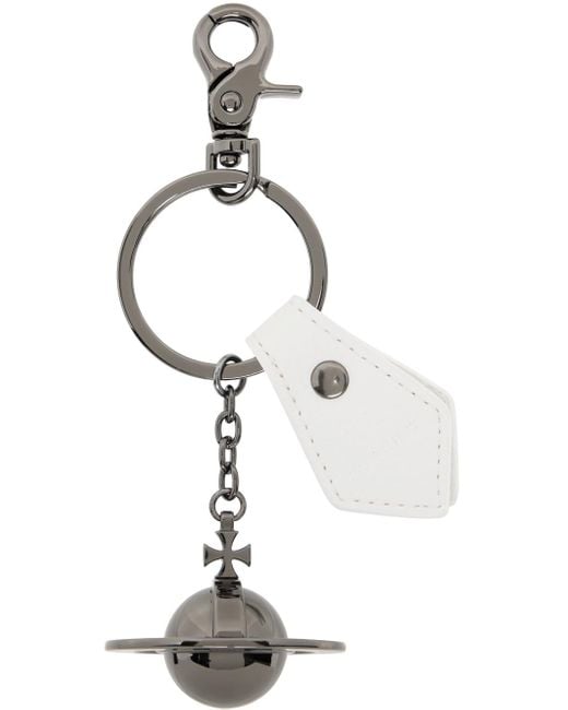 Vivienne Westwood Gunmetal & White 3d Orb Keychain for men