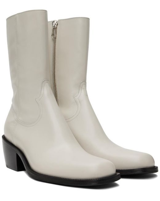 Dries Van Noten Gray Off-white Zip Boots for men