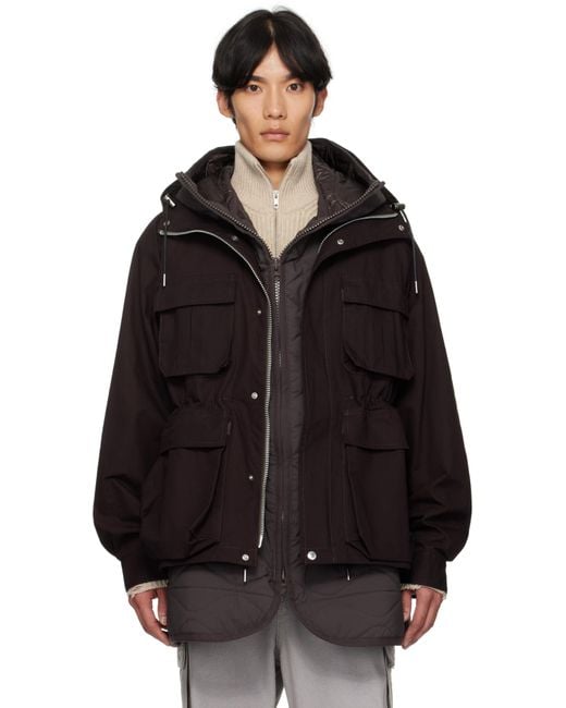 Sacai Black Burgundy Rip Stop Jacket for men