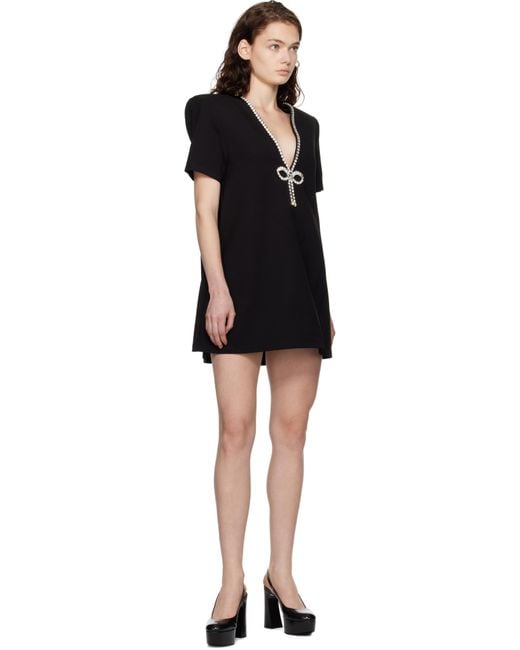 Area Black Crystal Bow V-Neck T-Shirt Minidress
