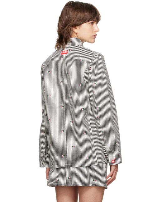 KENZO Gray Blue & White Paris ' Pixel' Denim Jacket