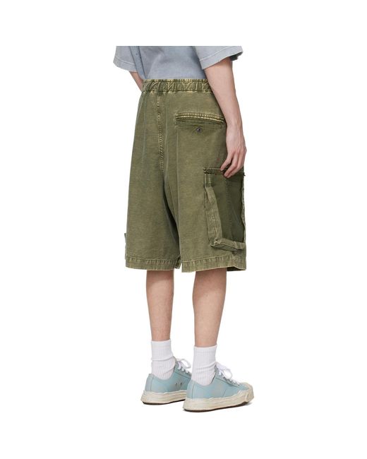 Maison Mihara Yasuhiro Green Khaki Cotton Satin Cargo Shorts for men
