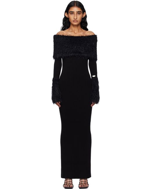 Robe Longue Noire En Tricot Côtelé De Viscose À Garnitures À Poils Longs Jean Paul Gaultier en coloris Black