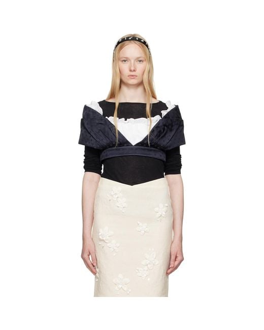 ShuShu/Tong Black Patchwork Short Blouse