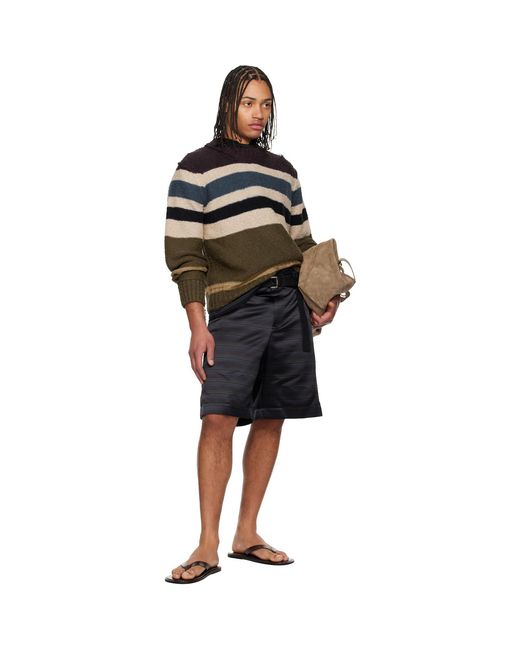 Sacai Black Horizontal Stripe Knit Pullover Sweater for men