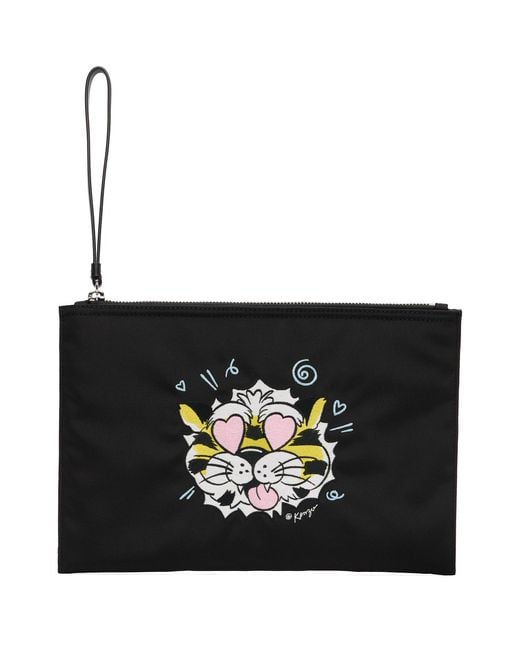 KENZO Black Paris Wild Tiger' Large Pouch for men
