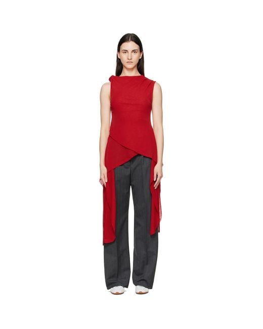 Ganni Red Marl Mesh Top