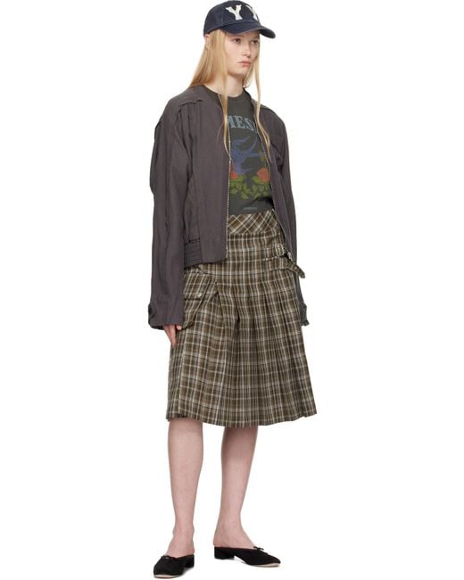 OPEN YY Black Check Cargo Pocket Kilt Midi Skirt