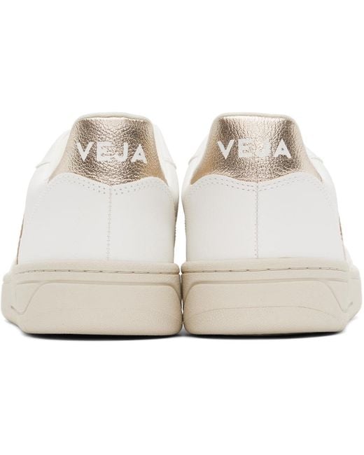 Veja Black White & Gold V-10 Chromefree Leather Sneakers for men