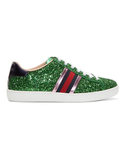 Gucci Pink Green Glitter Ace Sneakers