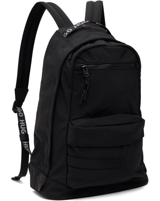 HUGO Black Recycled Nylon Canvas Backpack for men
