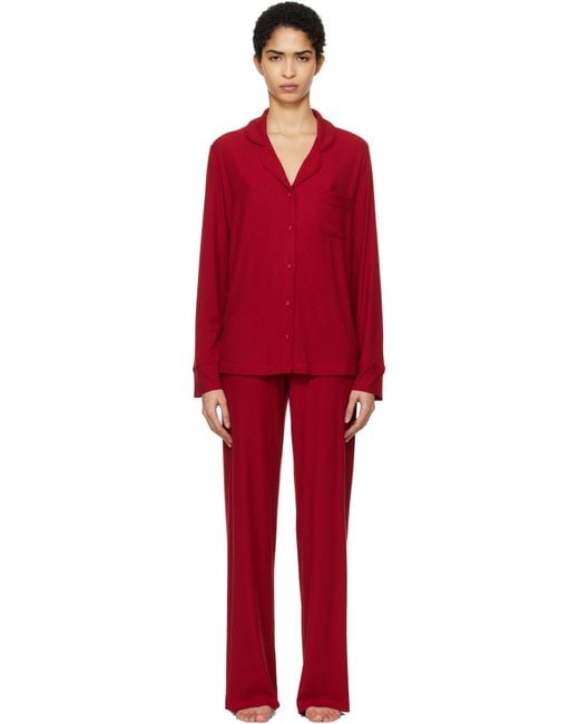 Skims Red Burgundy Soft Lounge Sleep Pyjama Set